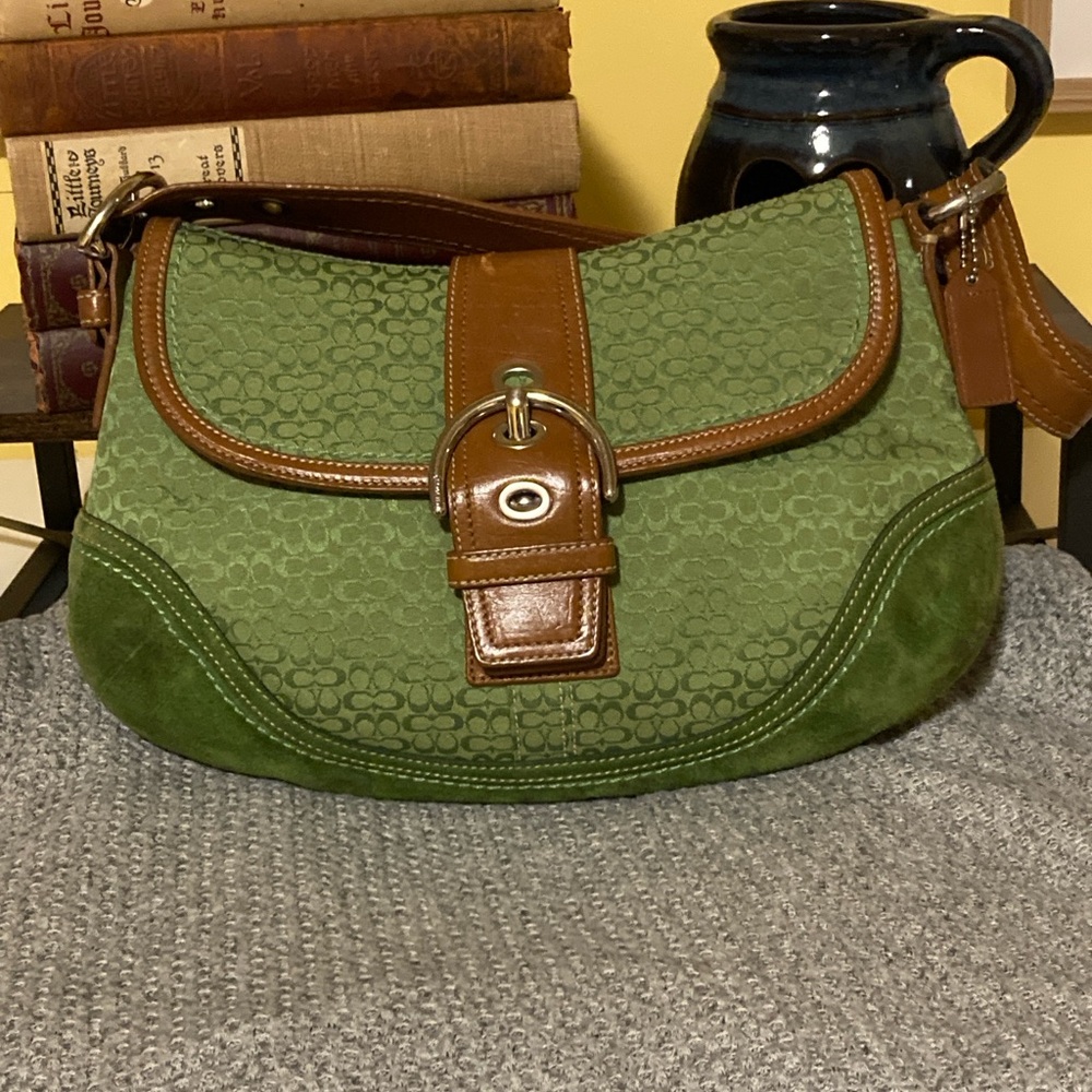 COACH Signature C Soho Canvas, Suede and Leather Green Rare Y2K Purse